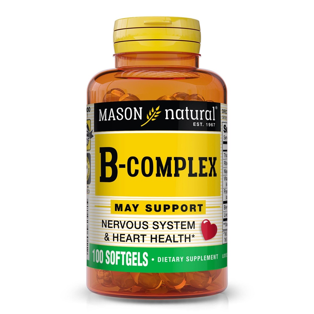 MASON NATURAL Vitamina B, Complex, 300, aprovizionare de zi, pentru suport normal pentru nervi și metabolismul energetic, 100 Softgels (Pachet de 3)