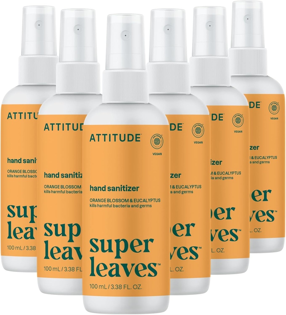ATITUDE Spray de salubritate manuala, EWG verificat, ucide germeni si bacterii, Vegan & Plant-Based, Seif pentru adulti si copii, Blossom Orange & Eucalyptus Scent, 3.38 Fl Oz (Pachet de 6) (Spray Bottle)