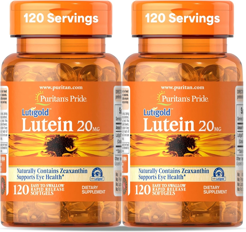 Pride Premium Lutigold Lutein Carotenoid 20 mg cu Zeaxantină pentru bărbaţi şi femei, Supliment alimentar pentru suport de sănătate oculară, 8 Luna de aprovizionare, 120 Easy-to-Swallow Softgels, 2 Pack