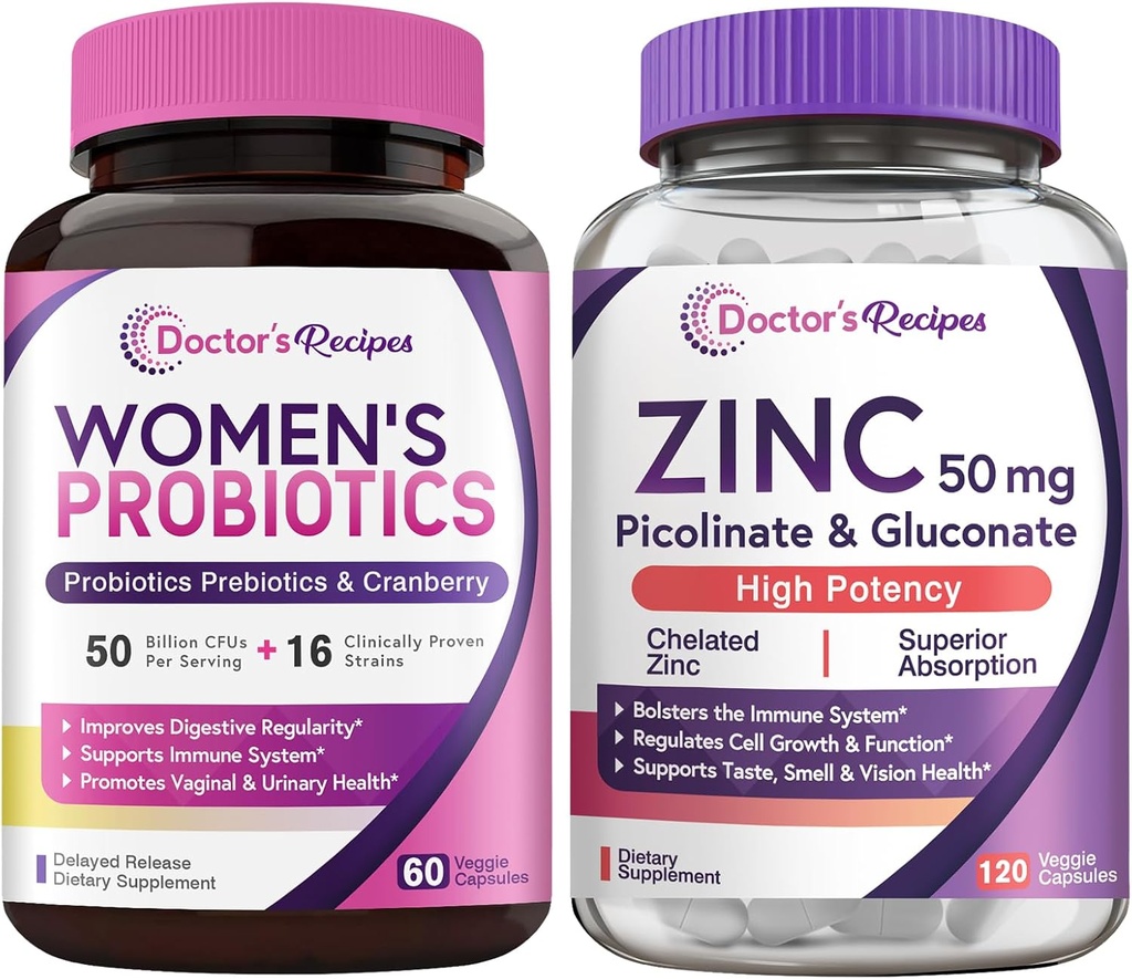 Reţete de medic Femeile Probiotice şi de zinc Bundle, Digestive, Vaginale şi de sănătate urinară, Natural Immune Defense, Release Probiotice capsule întârziate 60ct & zinc capsule 120 ct