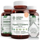 Natural Nutra Organic Extract de Cranberry Supliment, Ajutor pentru prevenirea leziunii urinare, Promoveaza sanatatea osoasa, Ajutor pentru mentinerea sanatatii inimii, Îmbunatatirea Digestiei, Promovarea sanatatii pielii, 30 tablete, O luna de aprovizionare