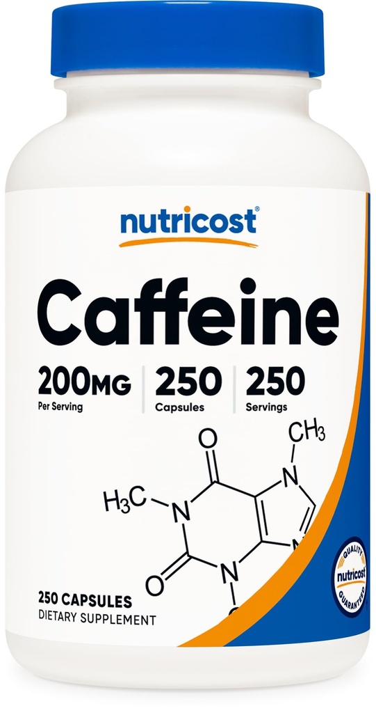 Nutricost Caffeine pastile, 200mg Per Serving (250 de capace)