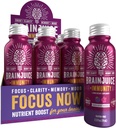 BrainJuice Brain și sprijin imunitar Shot, Gluten Free Supliment Shots for Energy, Focus, Imunitate cu vitamina D, C B, Alpha GPC & Organic Ginger Root, Huckleberry Hibiscus, 2,5 fl oz, 12 Pack