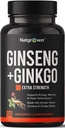 Natgrown Panax Ginseng & Ginkgo Biloba Supplement - Red Korean Ginseng & Ginko Biloba Capsule pentru bărbaţi şi femei - Sprijină Memory Focus & Brain Function - Vegan Pills - 120 Conte