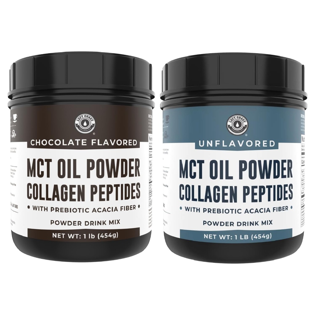 Spectacol de coasta stanga Ciocolata MCT Pudră de ulei & Colagen Peptides, 1lb + praf de ulei MCT nearomatizat & Colagen Peptides, 1lb