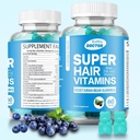 Gume Super Biotin pentru păr, piele și unghii - Vitamine Vegan pentru bărbați și femei, susține creșterea mai rapidă a părului și unghii mai puternice - Putere suplimentară