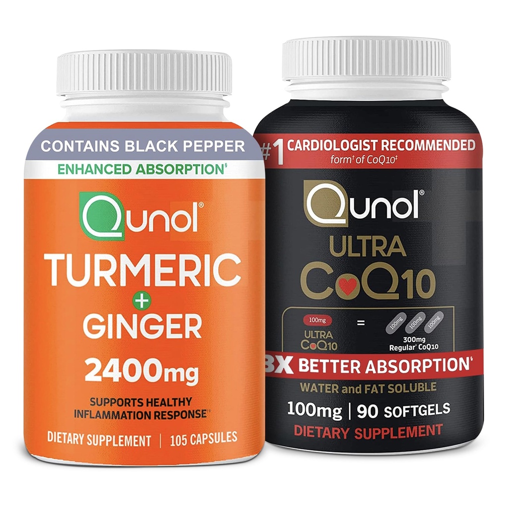 Qunol CoQ10 & Turmeric: Curcumin turmeric, 2400 mg, 105 capsule & Ultra CoQ10 100 mg, 90 Softgels