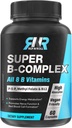 Complexul Super B, 8 Vitamine B Bioactive, cu Folat de metil, B12, P-5-P (Vitamina B6), D-Biotina, Niacinamidă, Absorbţie ridicată, Non OMG, Suport pentru producţia de energie, 60 Capace Vegane