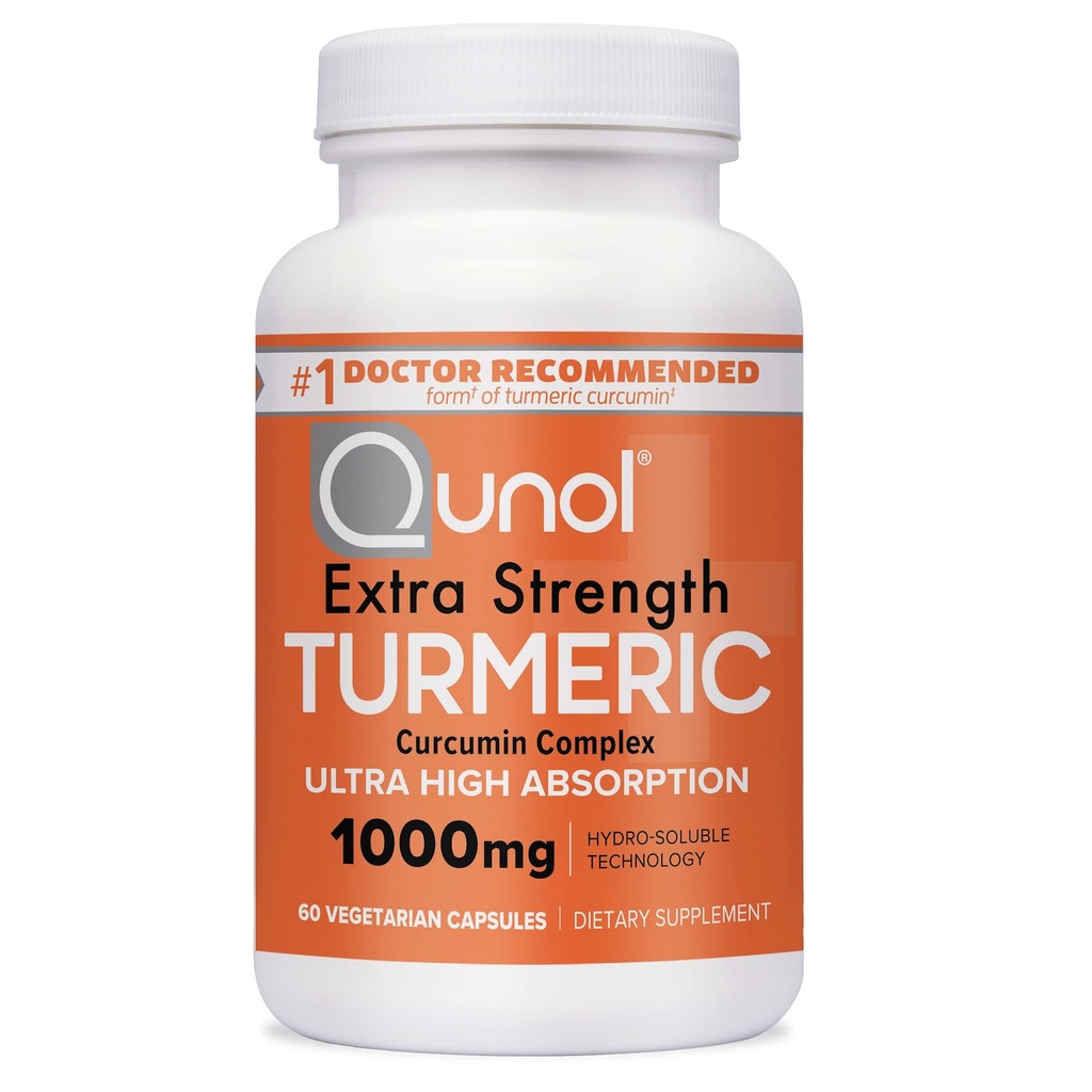 Capsule cu Curcumin Qunol Turmeric, supliment de putere suplimentar 1000 mg, Tehnologie hidro-soluble patentată, Alternative la Curcumina Turmeric cu Pepper negru, 60 Capsule Veggie