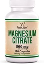 Citrat de magneziu 800mg, 180 capsule, Digestion & Constipație Suport, Vegan Safe, Non-GMO, Suplimente de lemn dublu