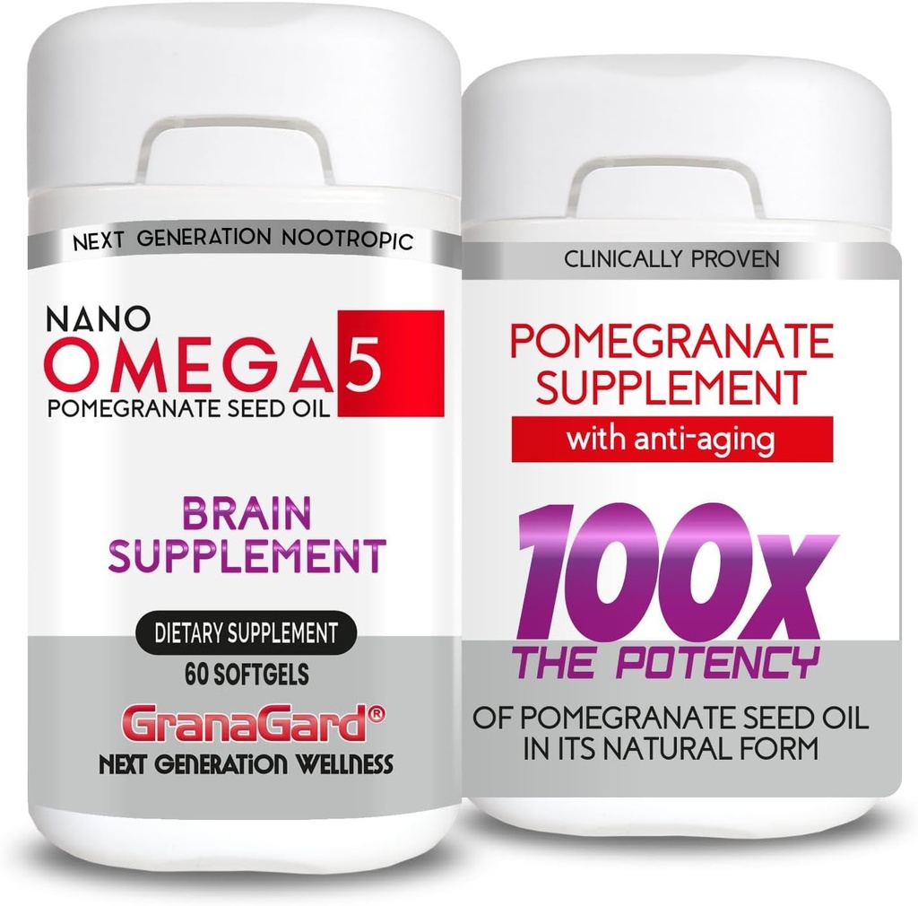 Nano Pomegranate Supliment clinic dovedit (2-Month Supply) Suplimente cerebrale cu anti imbatranire, Pastile de memorie, Omega 5 Pomegranate Supliment, 2 sticle 60ct Fiecare
