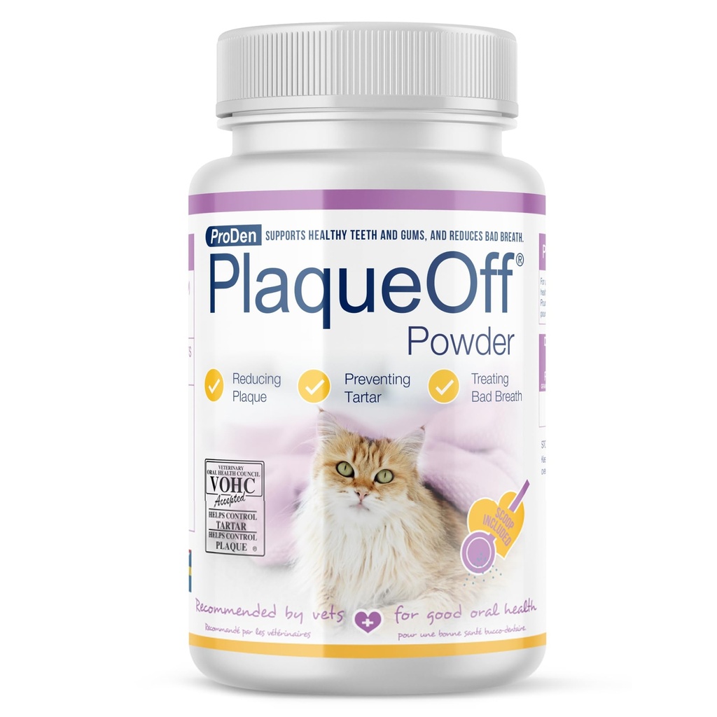 ProDen PlaqueOff Pulbere pentru pisici - Plaque & Tartar Reducator, Prosoape pentru respirație, Feline de îngrijire orală - 40g