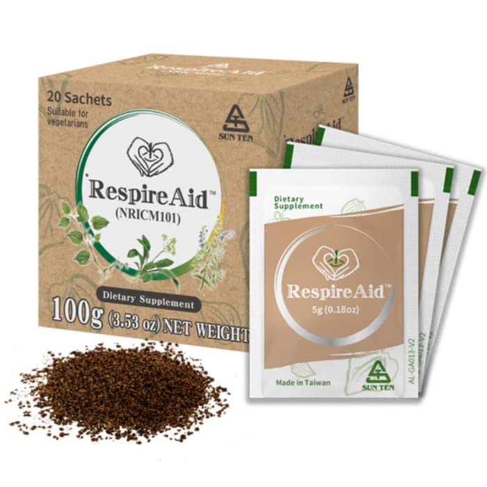 SUNTEN RespireAidTM All-Natural Lung Cleanse & Detoxifiere. Conține proprietăți naturale din plante pentru a sprijini funcția sănătoasă a plămânilor și respirația. 100g (20 plicuri); 5g per Sachet