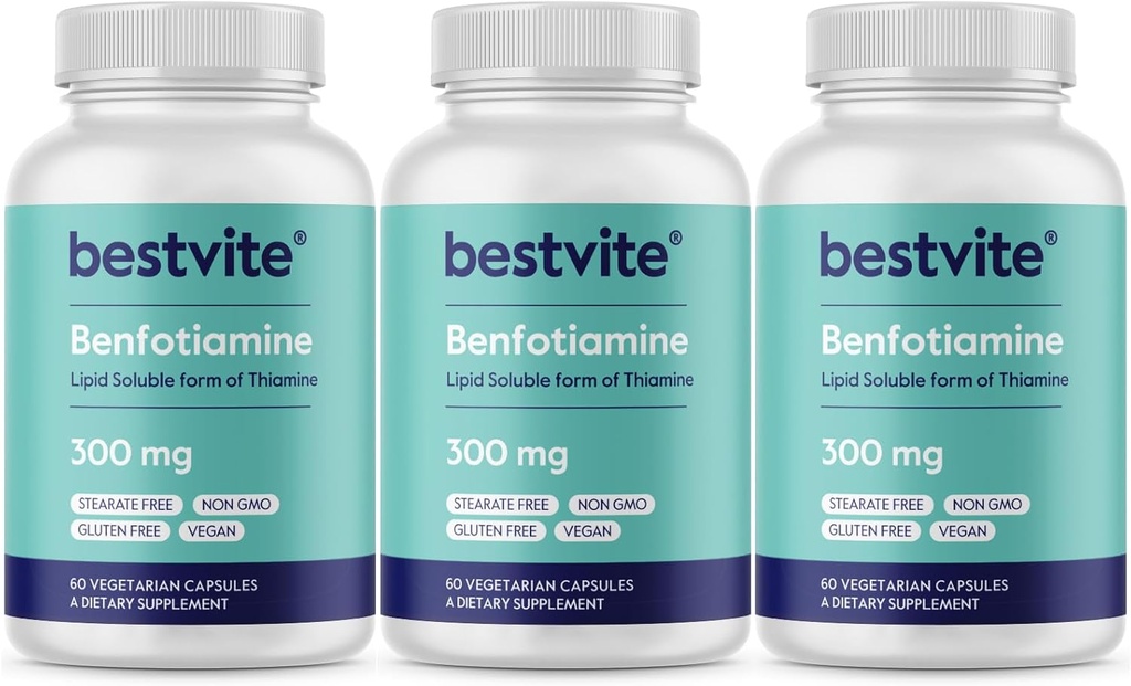 Benfotiamină 300mg (180 Capsule vegetariene) (60x3) Fără Stearet - Nu Silicon Dioxid - Vegan - Non OMG - Gluten Free