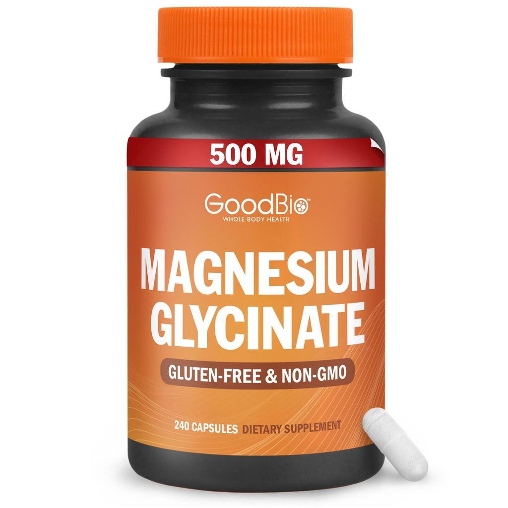 Glicinat de magneziu - Supliment de magneziu de mare absorbţie 500 mg per servire pentru relief de stres, somn, inima si sanatatea osoasa, suport nerv - non-GMO, gluten-free, blând pe stomac, 240 capsule