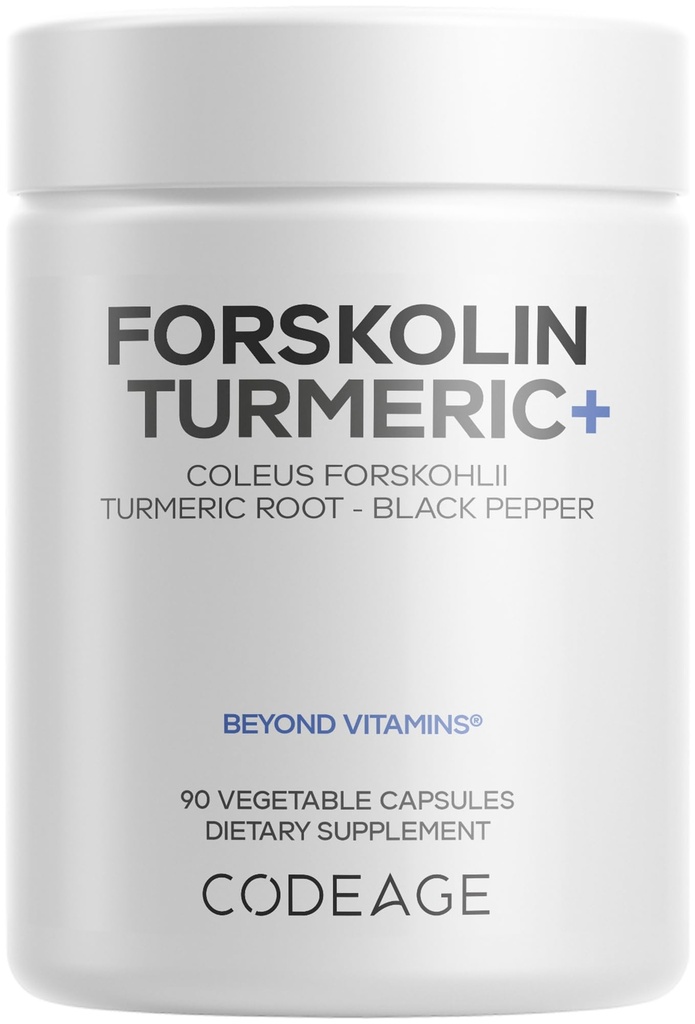 Codaj Forskolin, Pure Forskolin Coleus + Organic Turmeric Root Powder, 95% Curcuminoide + Bioperine Black Pepper - 20% Standardizat Coleus Forskohlii Supliment - Non-GMO - 90 Capsule