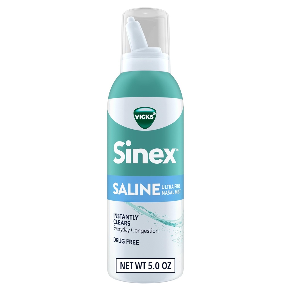 Vicks Sinex Saline Nasal Spray, Ultra Fine Mist fără medicamente, Clear Sinus Congestia de zi cu zi rapid, clar Mucus de la un rece sau alergie, Utilizați zilnic 5.0 fl oz