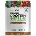 Planta de praf de proteine vegetala Vegan pe baza de, proteine organice praf de ciocolată 24g/0g zahăr, 12 Superalimente, legume, Probiotice, cacao crudă, Kale, Beets, Spirulina, Pea, Gluten-Free, Keto-Friendly, 16oz