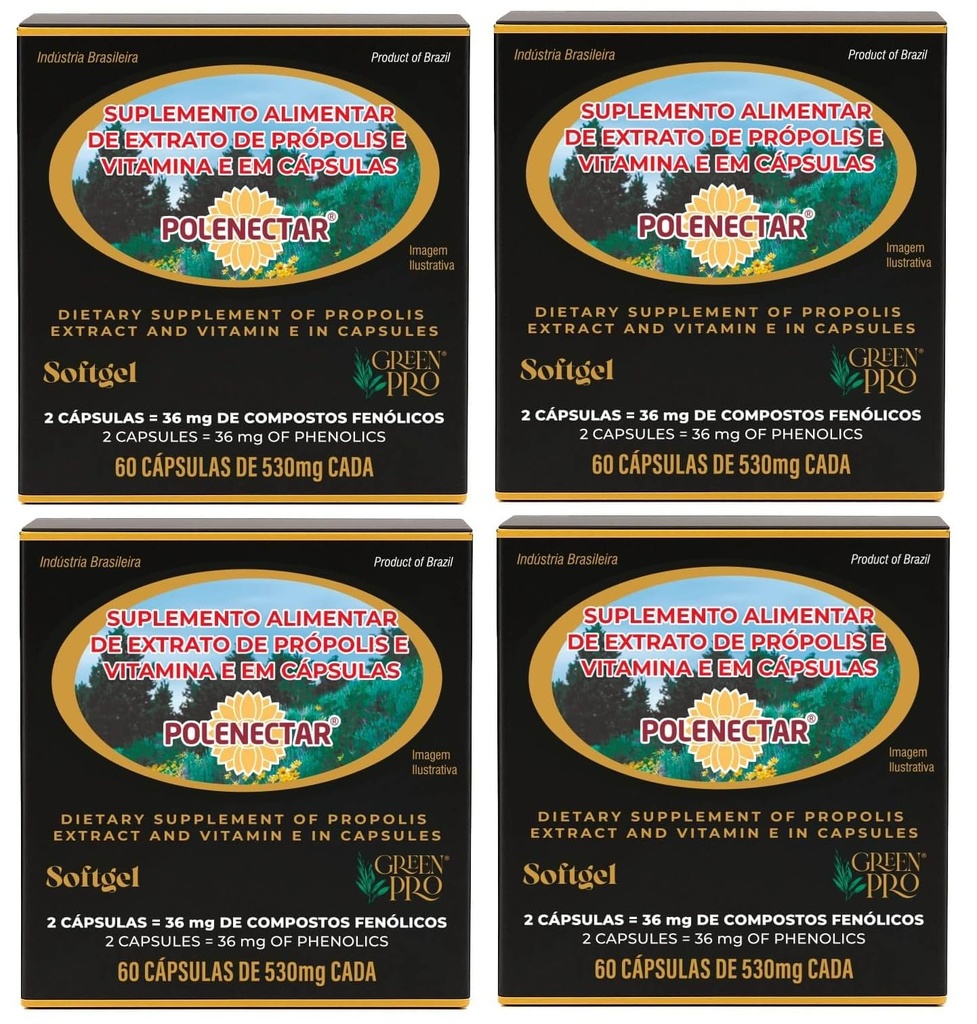 4 Cutii de Polenectar Brazil Green Bee Propolis 300 Milligram (60 Softgels)
