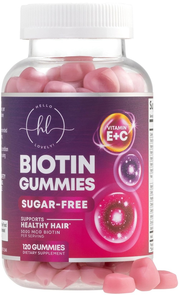 Vitamine de par Gummy cu Biotin 5000 mcg - suport de crestere a parului cu vitamine E & C pentru mai gros, mai puternic si par frumos - piele de par si unghii Vitamina pentru femei, non-GMO, Gluten gratuit - 120 gume