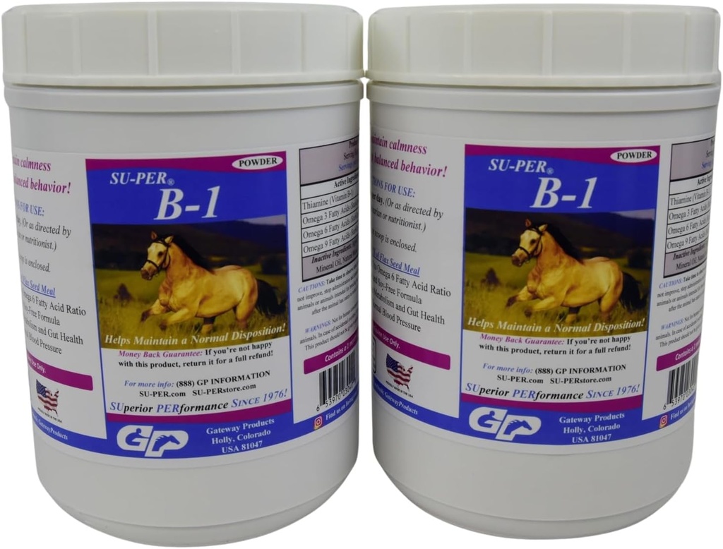 SU-PER B-1 supliment de calmare a cailor - Equine Vitamina B-1 suport Cal calmant pulbere - Apetit Booster Supliment pentru cai - 2,5 Lire, (2 ambalaj)
