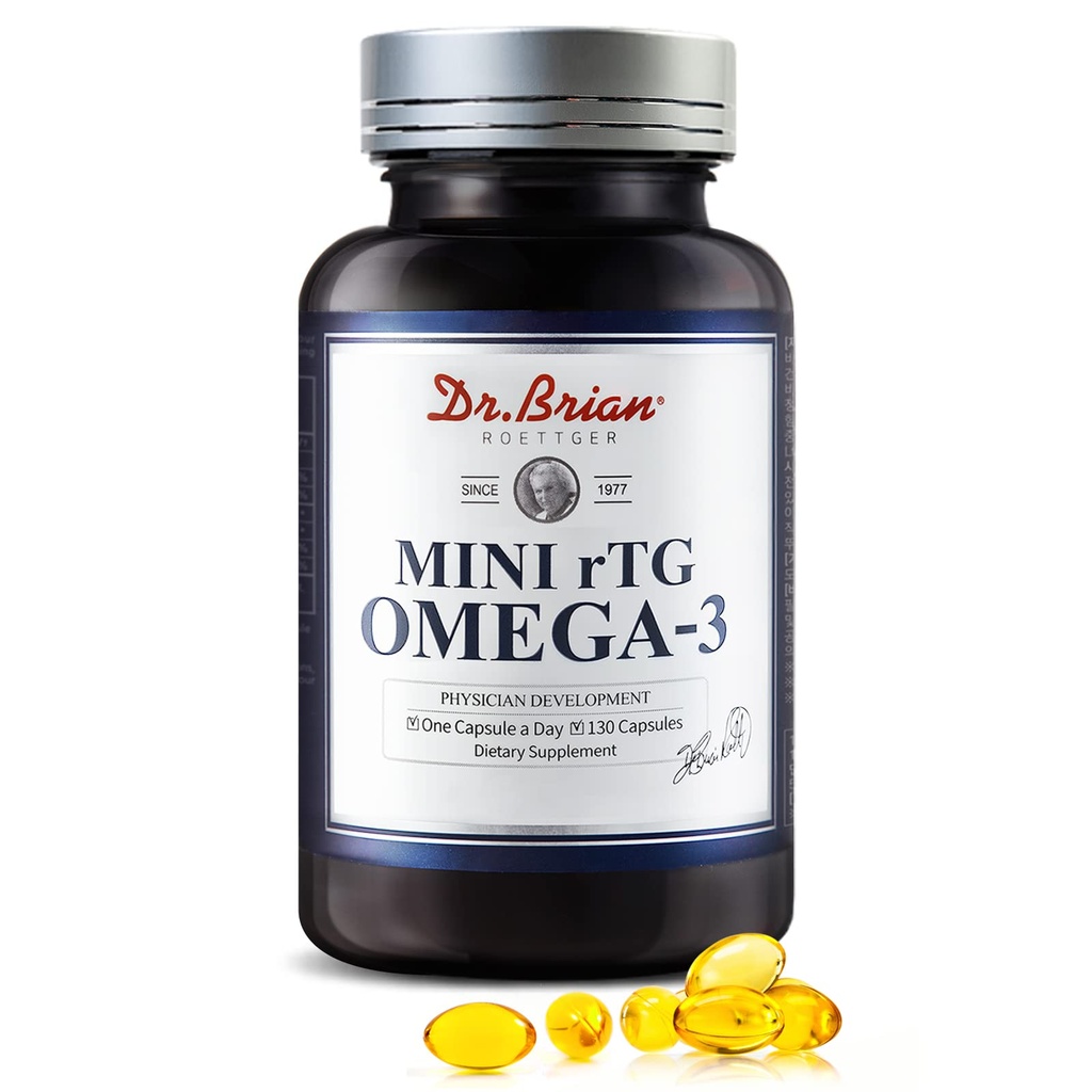 Dr.Brian Fish Oil Supplement 130 Softgel, extrem de absorbit rTG Mini Omega 3 Capsule de ulei de pește cu EPA / DHA Acidi grasi Vitamina D E, 500mg rTG Omega-3 Suport Heart Brain Immune Health No Fishy Gust