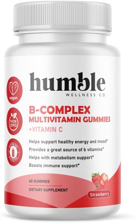 B-Complex Multivitamine Gummies + Vitamina C: Vitamina B12, B7, B6, B3, B5, B9. Suport energie si stare de spirit, suport metabolic, Suport imun, Gluten gratuit, Non OMG, Vegan, 30 Serviri