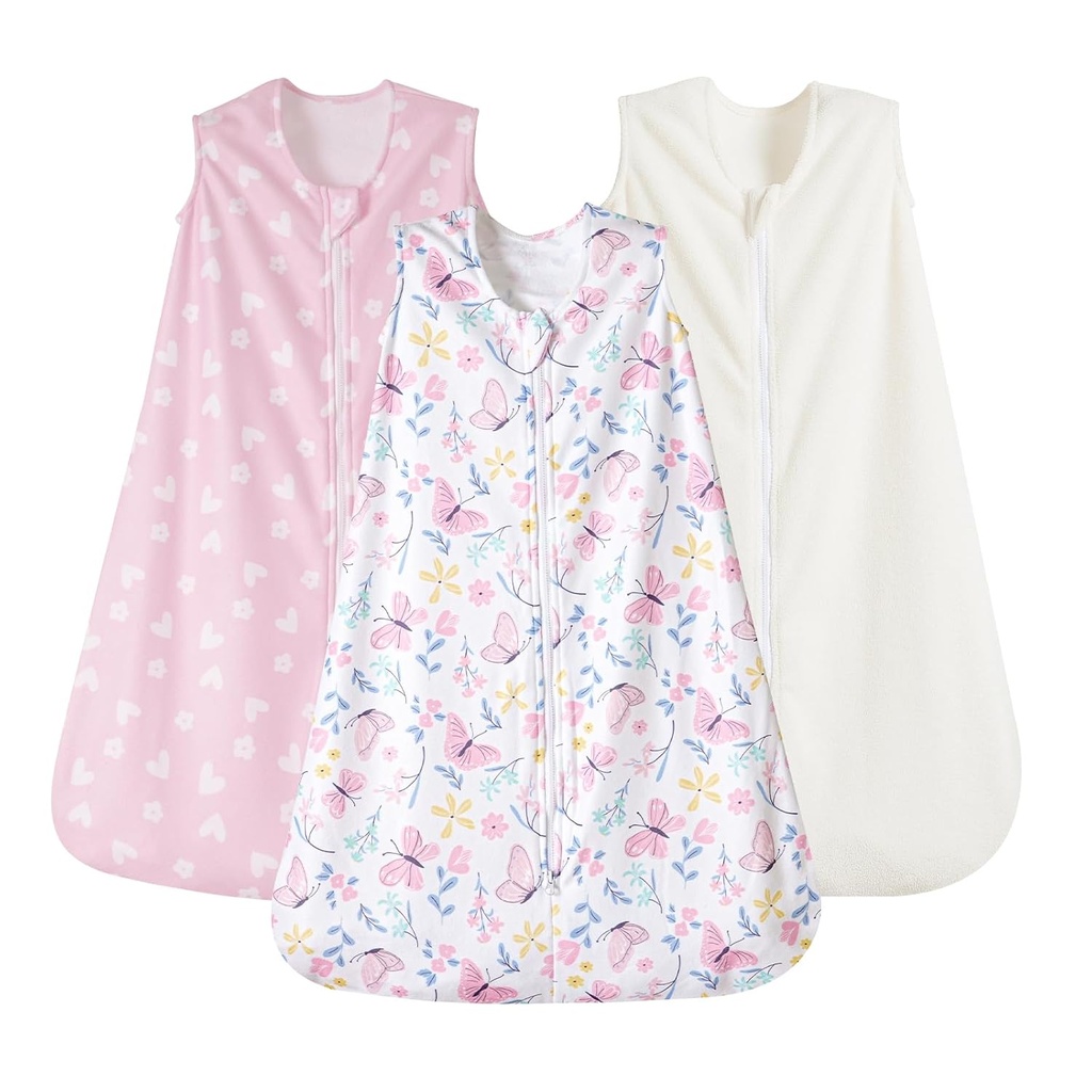 PHF 3 Pack Încălzit Micro-Fleece Baby Sleep Sack 6-12 luni, Soft Baby Wearable Blanket, 2-Way Zipper saci de dormit, confortabil Toddler Sleeping Sack pentru fete, dimensiune medie, Butterfly
