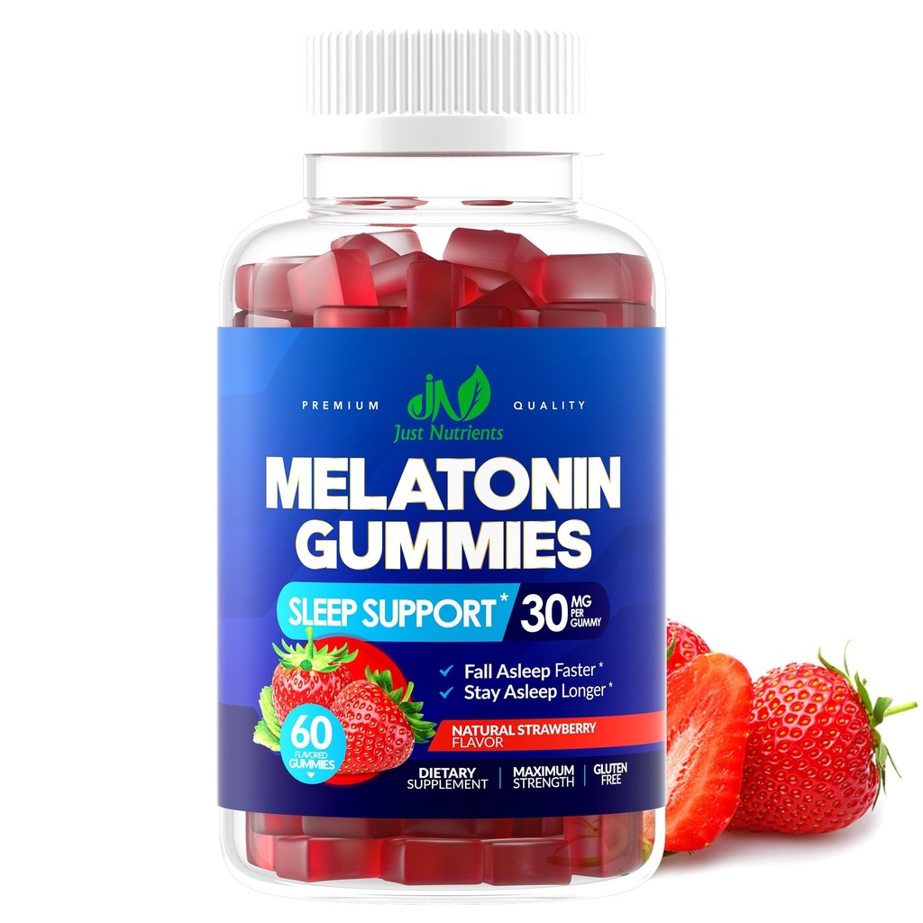 Melatonina 30 mg Gummie pentru adulți (60 Serviri) - Rezistență maximă Suport de somn cu 30mg de Melatonină Per Gummy - Gluten-Free, Zahăr-GMO, 100% Vegetarian, Aroma de căpșuni - 60 Gume