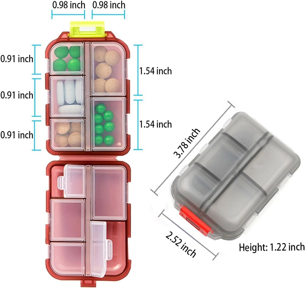 Weekly Travel Pill Organizator Box, 10 Compartiments Small Fold Medicine Case Holder, Daily AM Morning Night Pocket Capsule de călătorie Dispenser pentru vitamina, ulei de pește, supliment, tabletă, gri