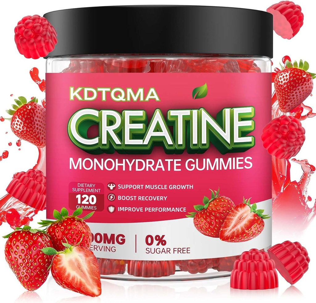 Creatine Monohidrat Gummie pentru bărbaţi şi femei 120 CT - 5600 mg de Creatină Monohidrat per Serving, Creatină masticabilă Monohidrat pentru suport muscular şi energie Boost, Sugar Free, Vegan (Aromă de afine)