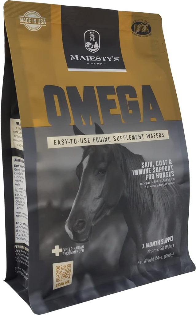 Maiestate Omega Wafers - Superior Cal / Equine Skin, Coat, și Immune Supplement - Omega 3, 6, 9 și Biotin - 30 Conte (1 lună de aprovizionare)