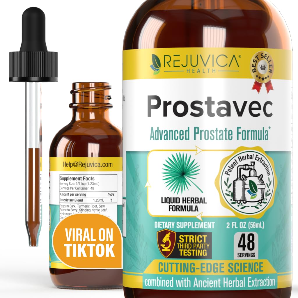 Prostavec Advanced Prostate Supplement - Formula lichid pentru absorbţie mai rapidă cu Pygeum, Saw Palmetto, Stinging Nettle + Turmeric & Damiana - Vegan, Non-GMO - 2 fl oz