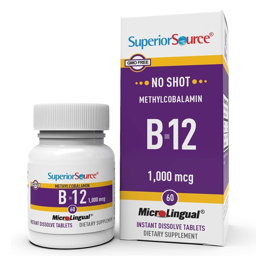 Sursă superioară nr. de metilcobalamină Shot B-12 1000 mcg - Vitamina B-12 pentru a sprijini producția de energie, sănătatea creierului și wellness generală - Tablete sublinguale pentru absorbție rapidă - 60 comprimate de eliminare