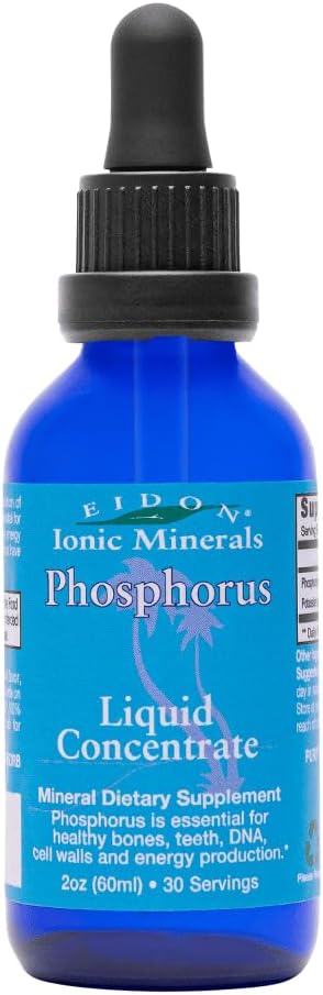 Eidon Ionic Minerale Fosfor lichid - Picături de fosfor Supliment, Picături minerale de fosfor de potasiu pentru apă, Producția de energie de sprijin, Sprijin de sănătate osoasă și dinți, 2 oz