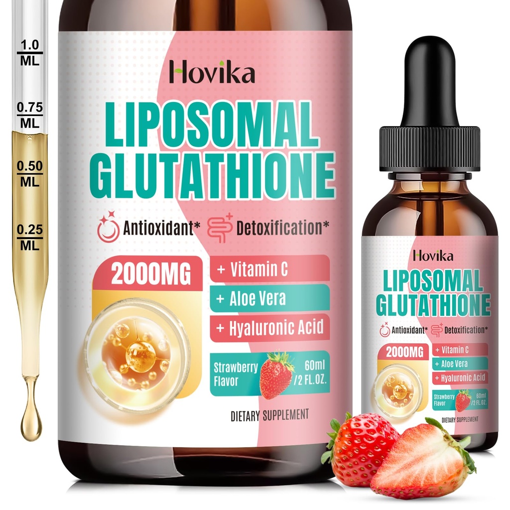 Liposomal Glutatione Supliment 2000mg, Liquid Glutatione picături cu vitamina C, Master Antioxidanti pentru sistemul imunitar, Aging Defense, Skin Health, Ficat Detox-Superior Absorbție, Căpșuni 2 Fl Oz
