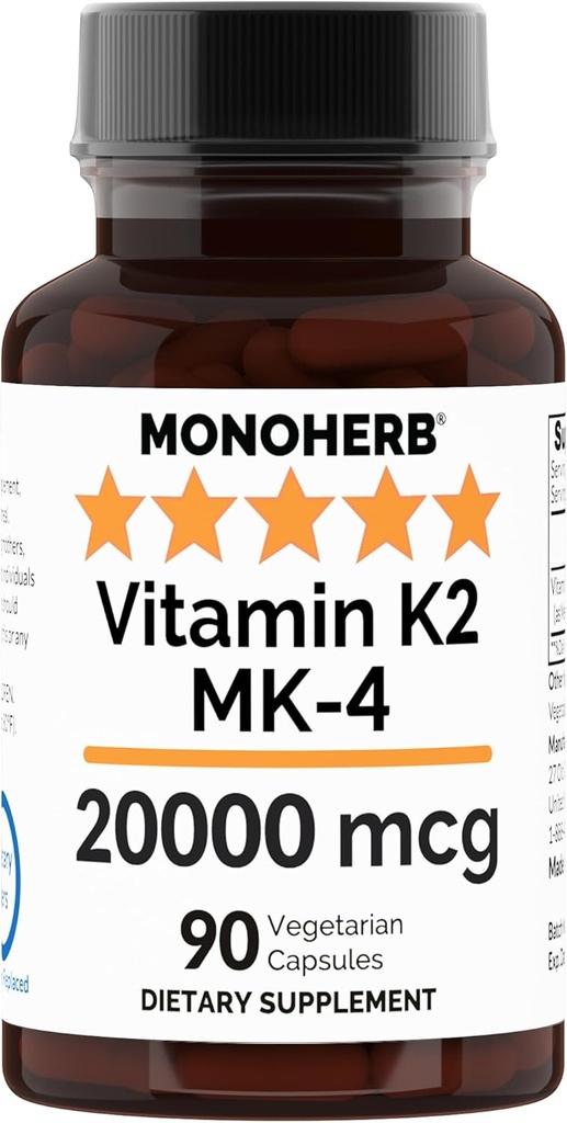 MONOHERB Vitamina K2 sub formă de Menatetrenone MK-4 20000 mcg per capsulă - 90 Veg Capsule