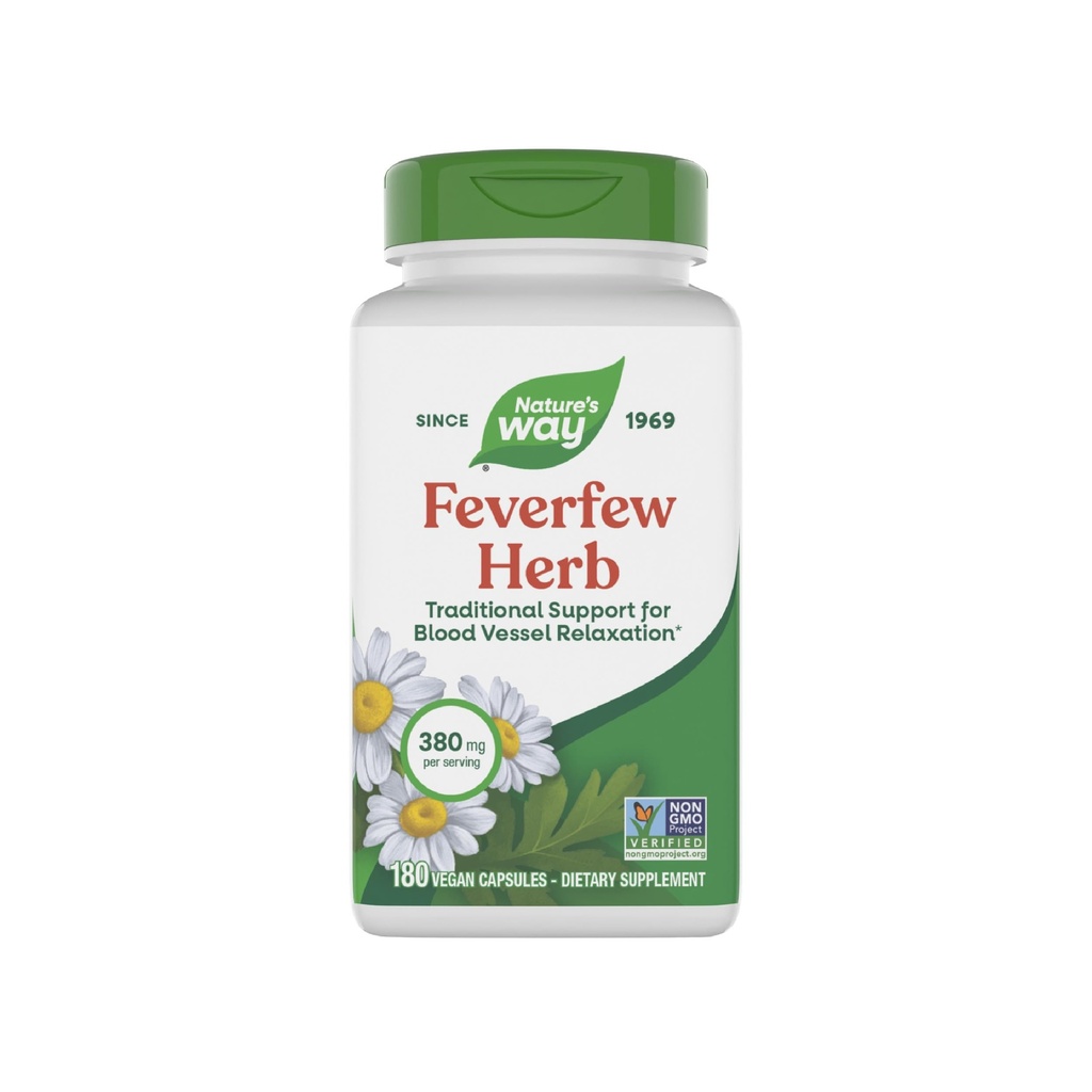 Natura's Way Feverfearty Herb, Suport tradiţional pentru relaxarea vasului de sânge*, 380 mg per Serving, Proiectul non-GMO verificat, 180 Vegan Feverfeath Capsule (Packaging May Vary)