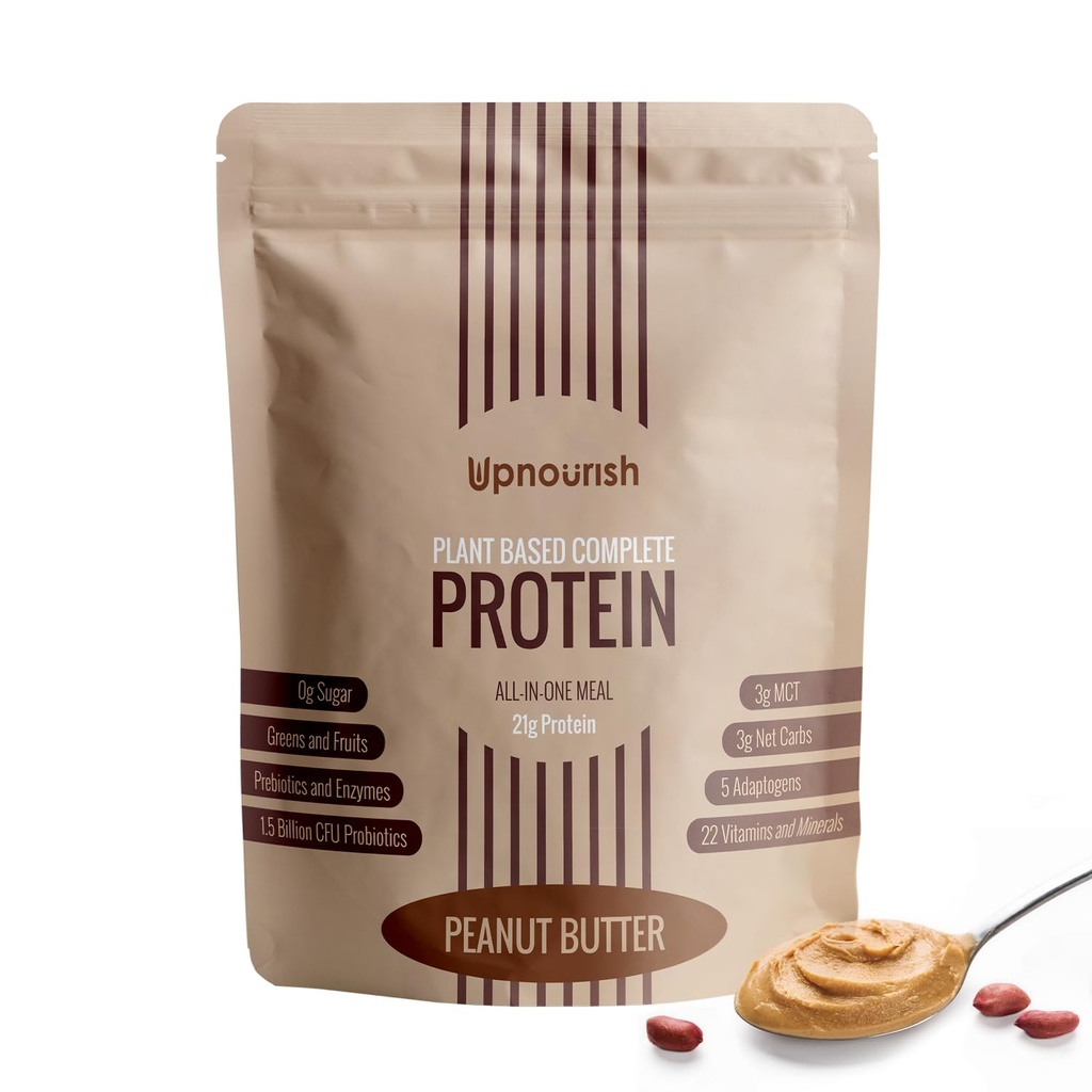 Up Unt de arahide Unt Vegan pudra de proteine 54 Superalimente Pulbere 1,5 miliarde CFU Probiotice 21g Proteină pe bază de plante, fără zahăr fără lactate fără OMG lactate,Meal de înlocuire Shake Keto-Friendly Low-Carb Diet,15 Serviri
