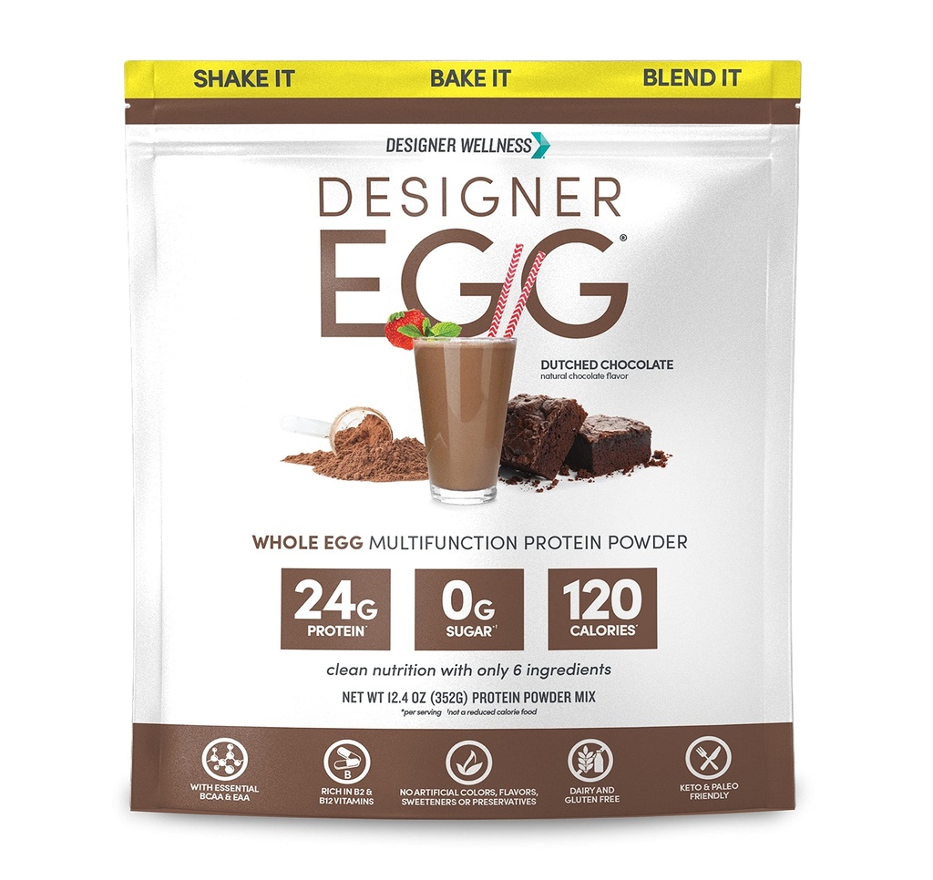 Designer Wellness, Designer Egg, Natural Egg Yolk & White Proteine Powder, Keto și Paleo Friendly, Calorie scăzut, Mai puțin de grăsime și colesterol, Ciocolată olandeză, 12.4 Ounce