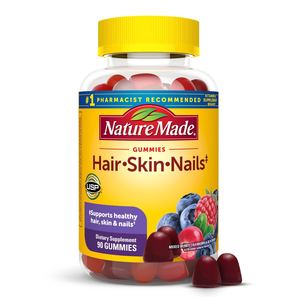 Natura Made Hair Piele şi unghii cu Biotin 2500 mcg, Supliment alimentar pentru par sanatos, Skin & Nails Support, 90 Gummies, 45 zile de aprovizionare