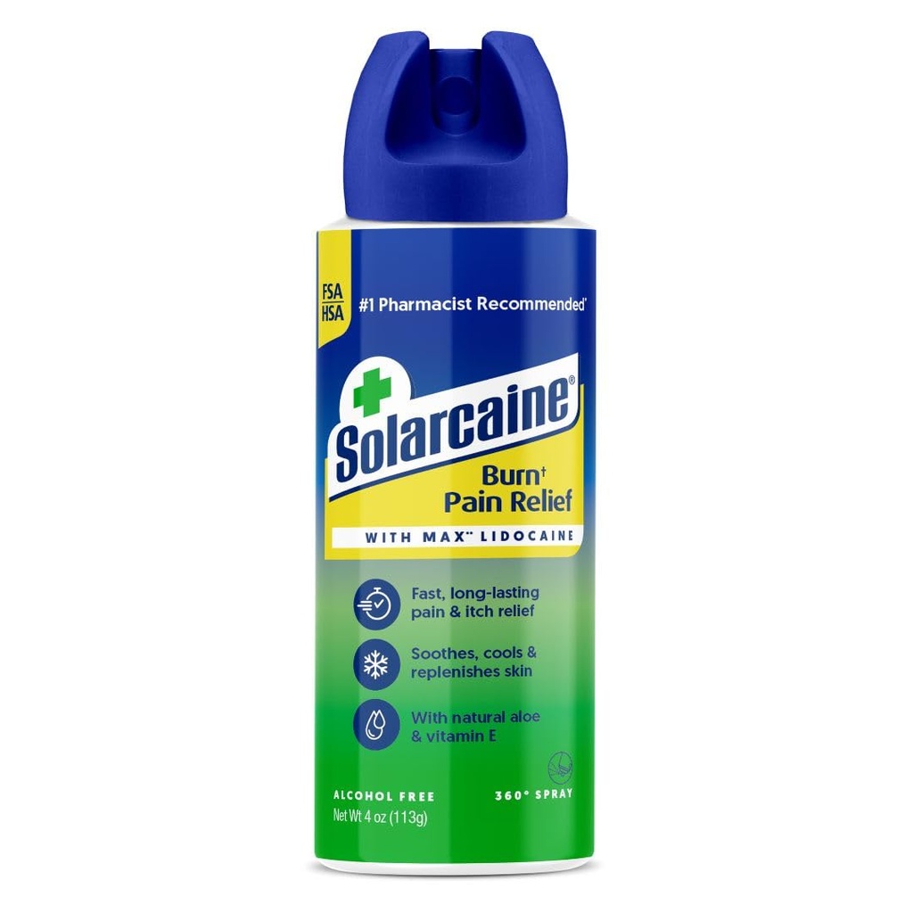 Solarcaine Aloe Sunburn Relief Spray cu 4% Lidocaină - După ajutor solar pentru Burns, Scrapes & Itch - Aloe Spray pentru Soothe, Cool & Replenish Skin - 4oz