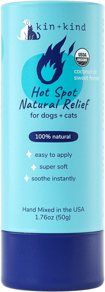 kine+ kind Hot Spot Tratament pentru câini și pisici - Mâncărime Relief, Skin Soothing și Vindecarea Balm - Ulei de cocos, Beeswax, Ulei dulce Fennel - Toate naturale - Made in USA