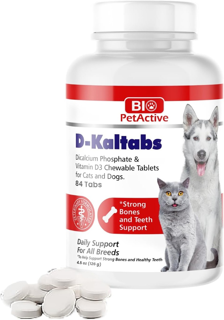 D-Kaltabs Fosfor, vitamina de calciu D3 Supliment pentru câini și pisici, vitamine prenatale pentru animale de companie, zilnic Pet-Tabs, Strong Nail, Suport dinți, 84 comprimate masticabile