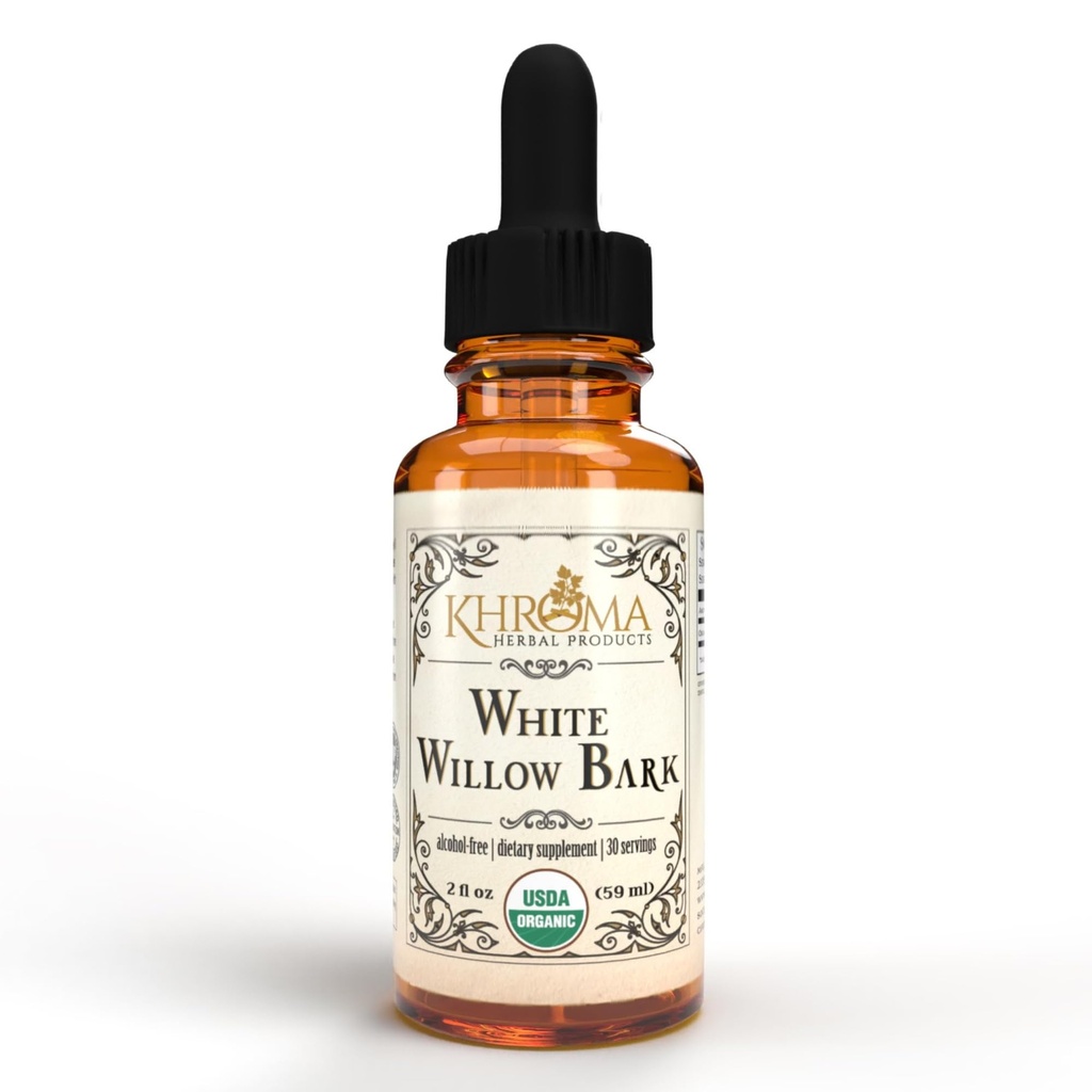 Hhroma Herbal Products Organic White Willow Bark 30 Servings - 800 MG Per Serving - 2 FL OZ lichid într-o sticlă de sticlă - Salix Alba