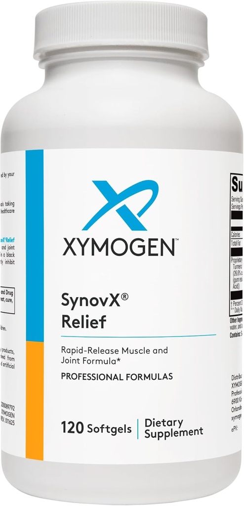 XYMOGEN SynovX Relief - Supliment comun de sprijin cu extract Boswellia Serrata + Turmeric - Suplimente musculare și de ajutor comun - Vegan, Gluten gratuit și non OMG-uri (120 Softgels)