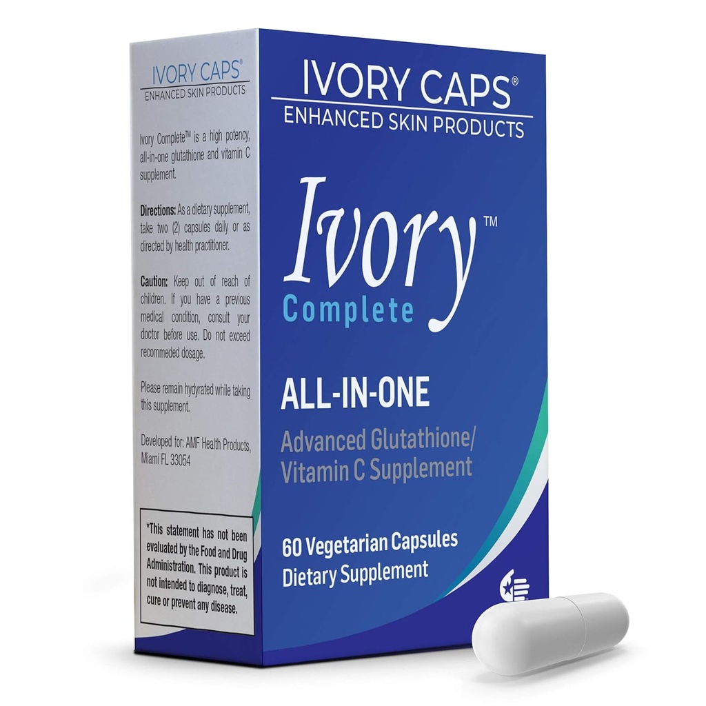 Ivory Caps Ivory Complete ALL-IN-ONE Advanced Glutatione/Vitamina C Supliment cu Alpha Acid lipoic, extract de urs și extract de ceai verde