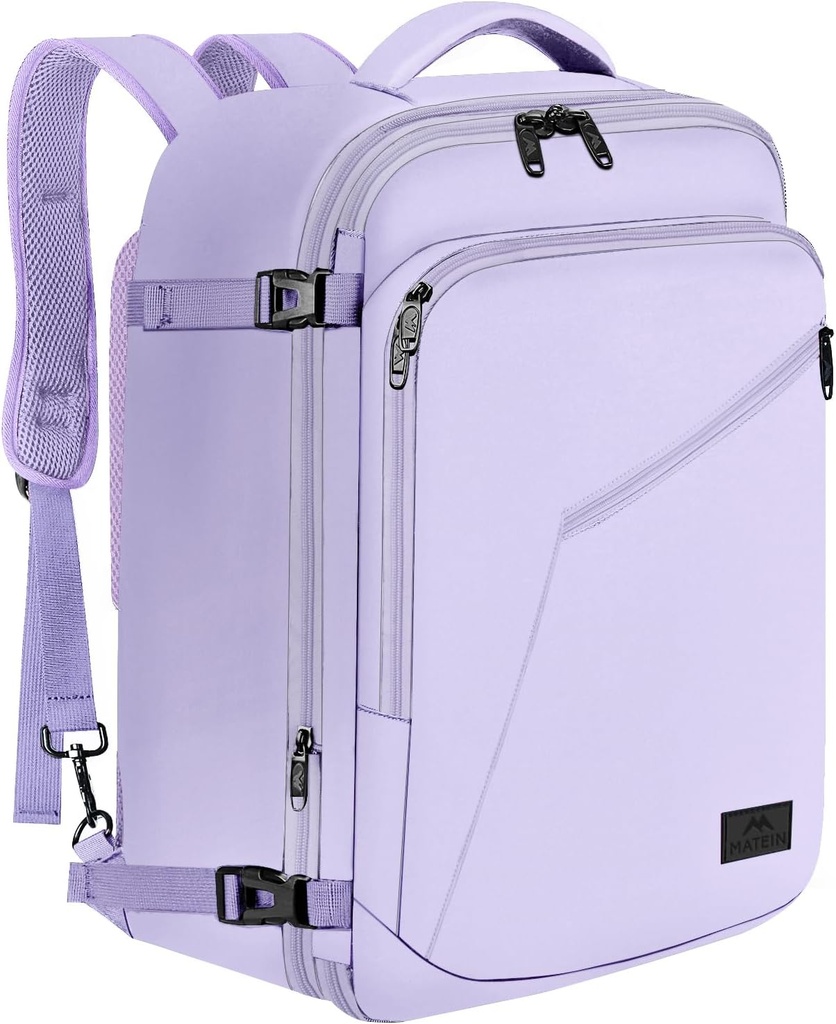 MATEIN Carry on Backpack for Women, 40L Heavy Duty Travel Backpack Airplane Aprobat, Expansionable Simple Fashion Daypack, Frecvente Cadouri Traveler, Light Purple