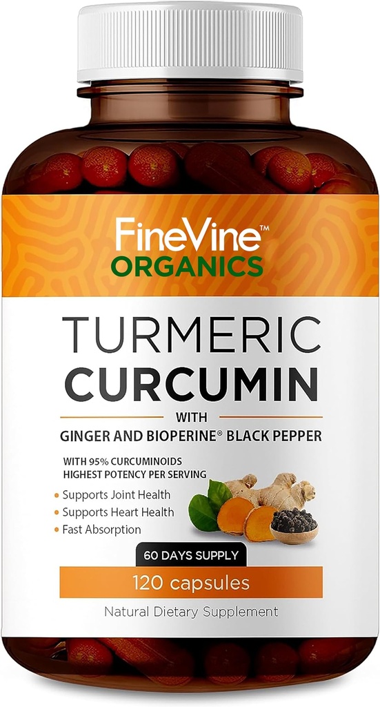 Curcumina turmerica cu Pepper negru BioPerine si ghimbir - Made in USA - 120 capsule vegetariene pentru absorbtie avansata, suport comun