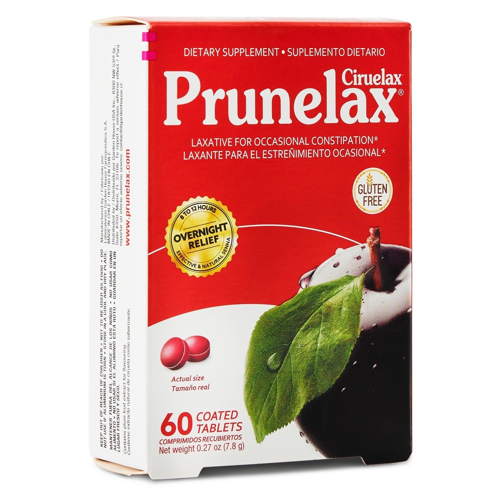 Prunelax Ciruelax Regular Putere Mini Tablete Laxative - Relief peste noapte pentru constipație ocazională, extract de senna, Vegan & Gluten-Free, ajutor blând - 60ct